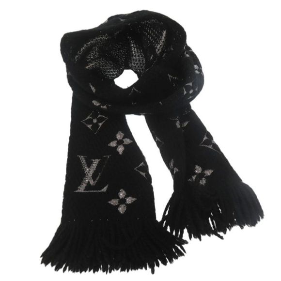 Louis Vuitton Echarpe Logomania Scarf M75833 Wool Silk Black LV 0909 Louis - Picture 5 of 8